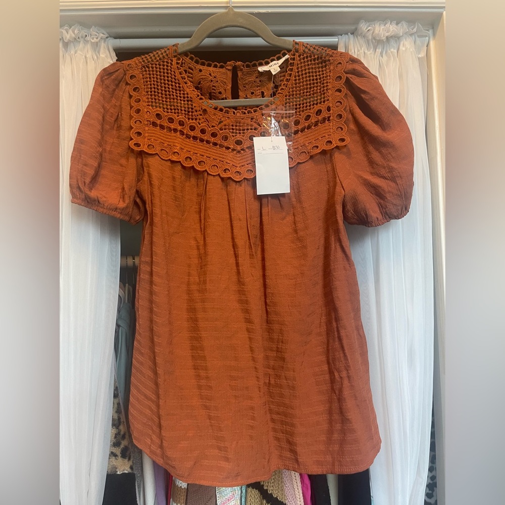 Rustic Top, lace, puffed sleeves, size Large!
